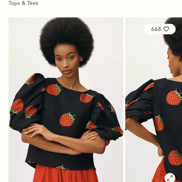Anthropology MAEVE Strawberry Print Puff Sleeve Top, M - Picture 5 of 5
